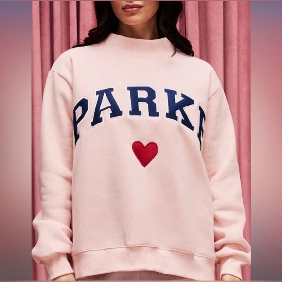Parke Tops - PARKE Heart Varsity Mockneck - Peony + Denim